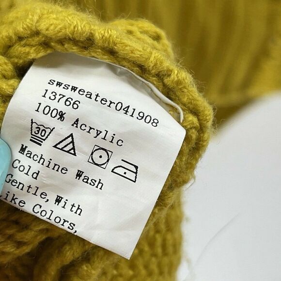 Marigold Yellow V Neck Sweater Womens Size 3XL Twist Front Cable Knit Pointelle - Picture 6 of 6